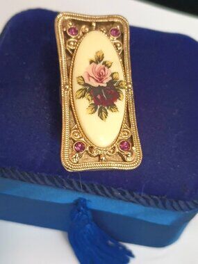 Vintage Lipstick Holder with Mirror Women's Gold Tone Floral Lipstick Case